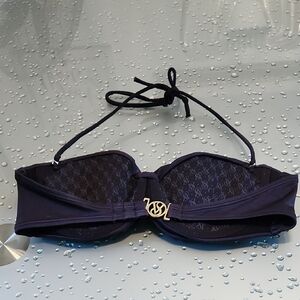 Victoria Secret Monogram Black Bandeau Bikini Top with Gold Logo Accent